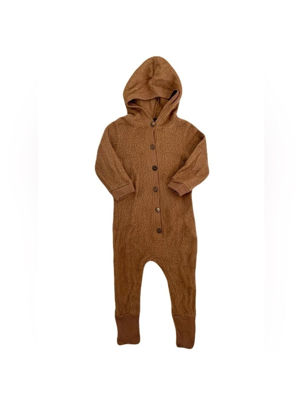 1Y Mikk-Line Merino Wool Kids Bunting Suit Brown  Hooded Merino Wool Snowsuit‎